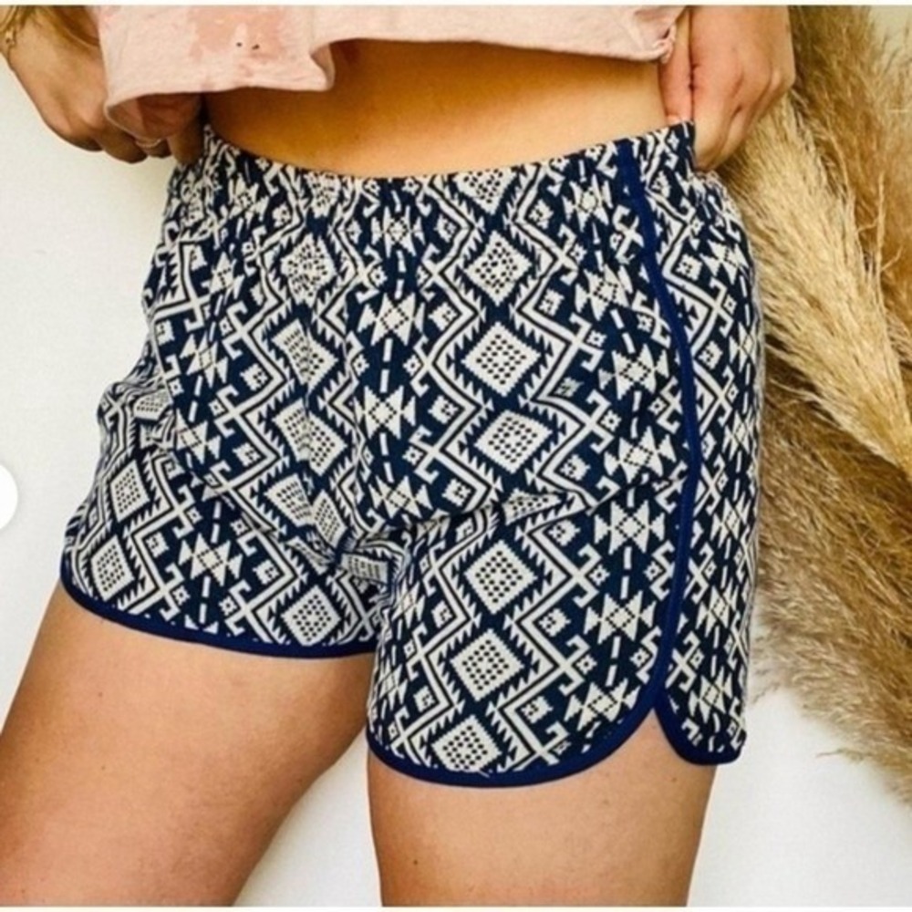 Wai Womens Geometric Tribal Print Dolphin Shorts Set of 2 Navy Multi Size Large